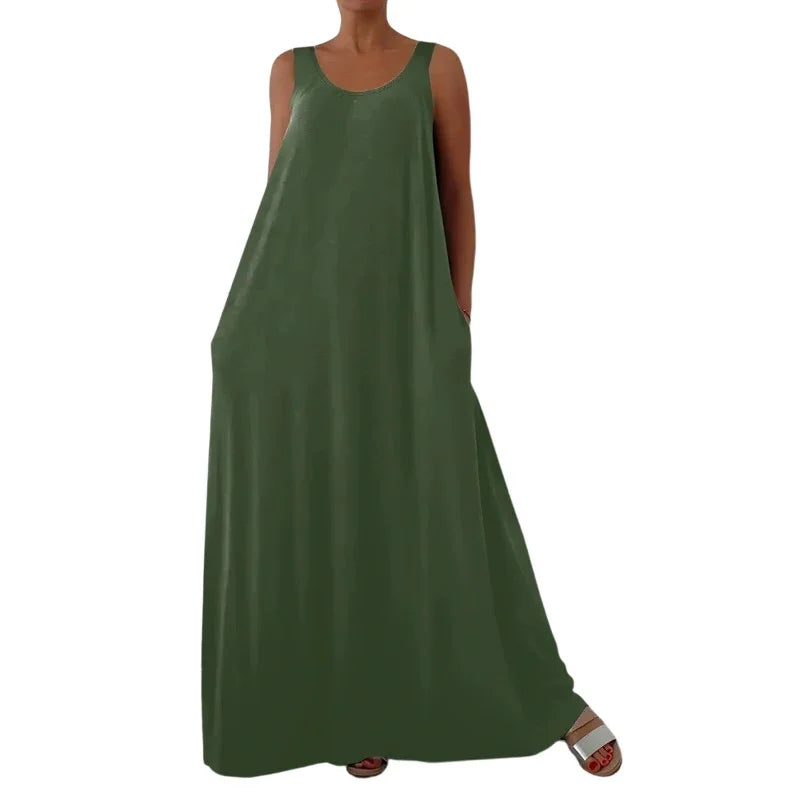 ๐ LIMITED-TIME 50% OFF! โจ Women's Sleeveless Maxi Dress โ Solid Color, Side Pockets, A-Line, Durable Polyester ๐ธ