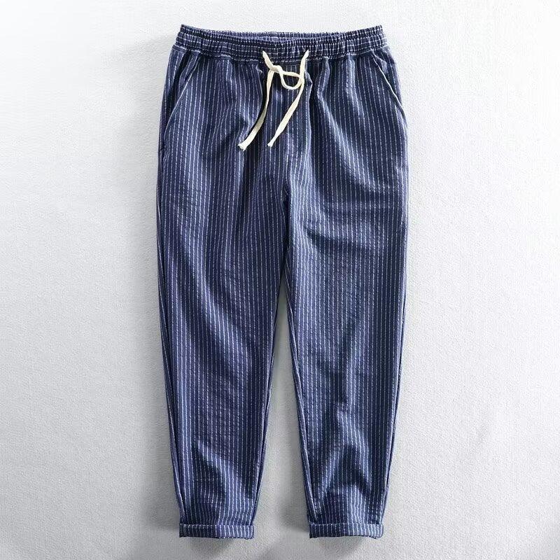๐ 50% OFF NOW! ๐ฟ Men's Linen Pants โ Striped & Cropped โ Elastic Waist & Drawstring โ Breathable Summer Trousers ๐๏ธ