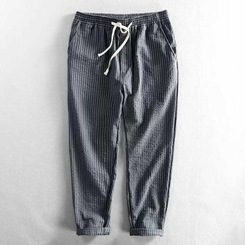 ๐ 50% OFF NOW! ๐ฟ Men's Linen Pants โ Striped & Cropped โ Elastic Waist & Drawstring โ Breathable Summer Trousers ๐๏ธ