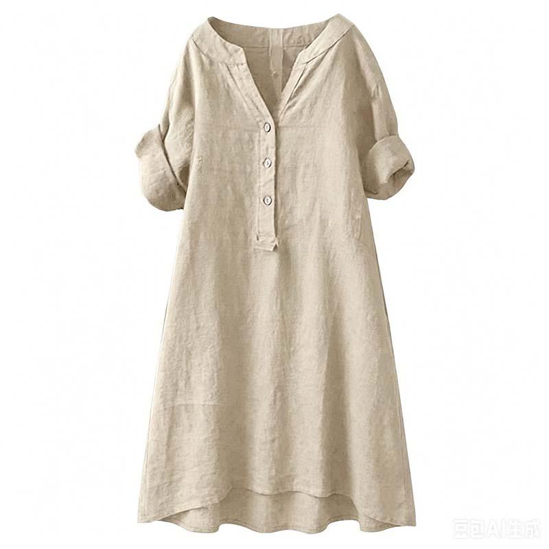 👗 LIMITED-TIME 50% OFF! ✨ Women's V-Neck Tunic Dress – Button Down, 12 Colors, Plus Size 🌸
