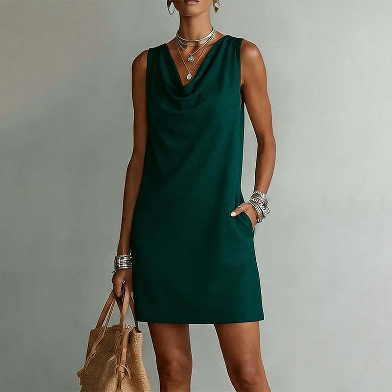 ๐ข๐ข50% OFF !! โฐ Elegant Slim Fit Cowl Neck Dress โ Sleeveless, Side Pockets, Versatile โจ