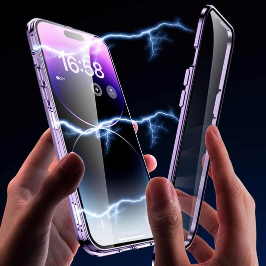 Anti-Peep Double-Sided Glass Magnetic Metal Frame Phone Case For iPhone - clarioy