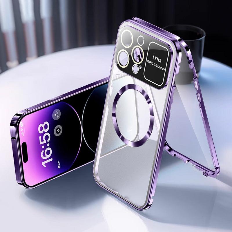 Anti-Peep Double-Sided Glass Magnetic Metal Frame Phone Case For iPhone - clarioy