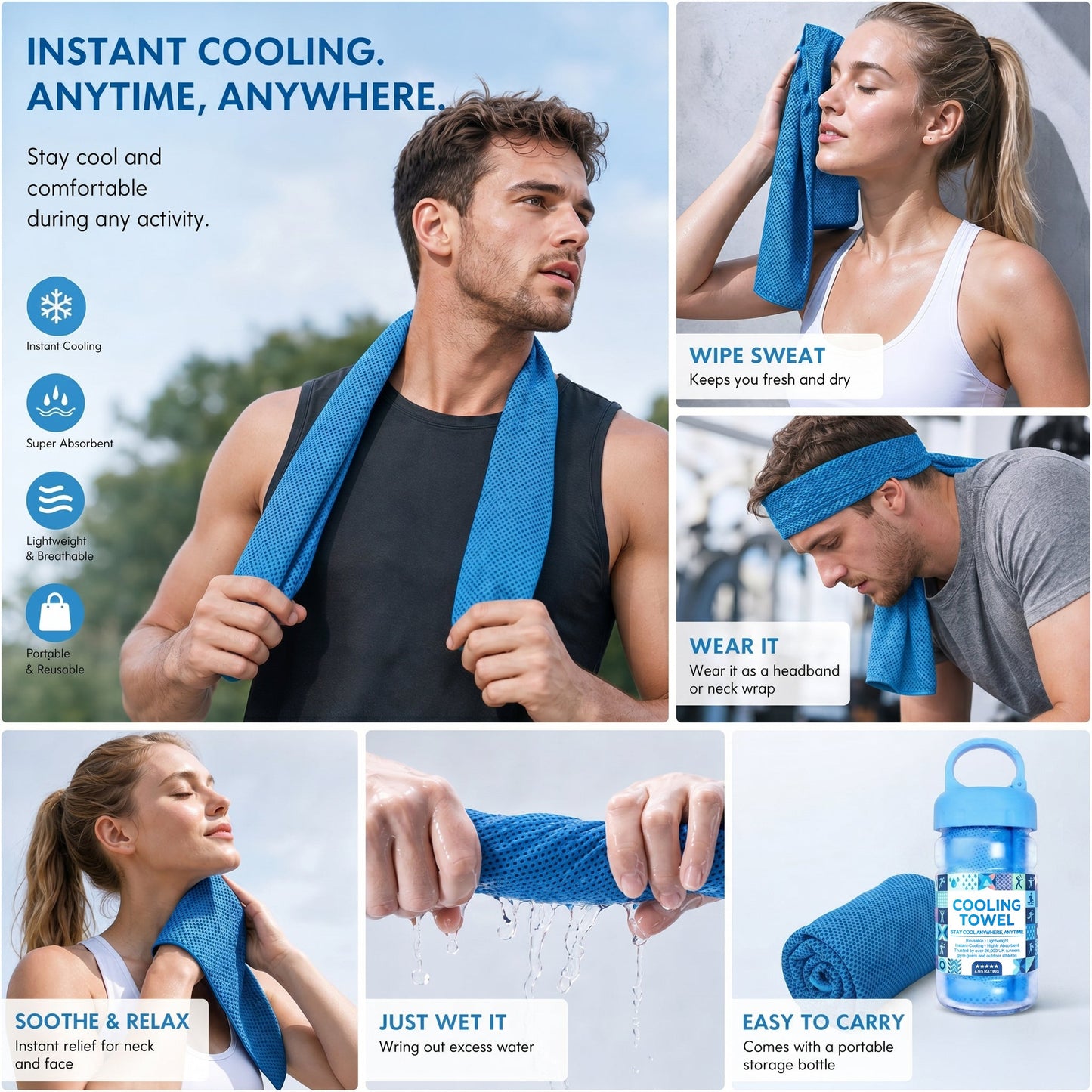💦Summer Hot Sale - BUY 1 GET 1 FREE!!⚡50K+ SOLD!❄️Cold Sweat Towel You Can Use Anywhere, Anytime! Reusable Soft Absorbent Cooling Portable