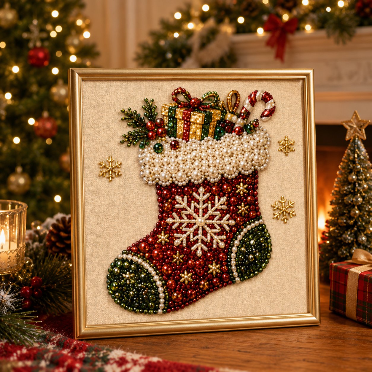 🎄✨DIY Christmas Pearl Diamond Painting Kit – 5 festive designs, 3D raised beads & display frame included. A sparkling holiday masterpiece for your wall! 🖼️🎨