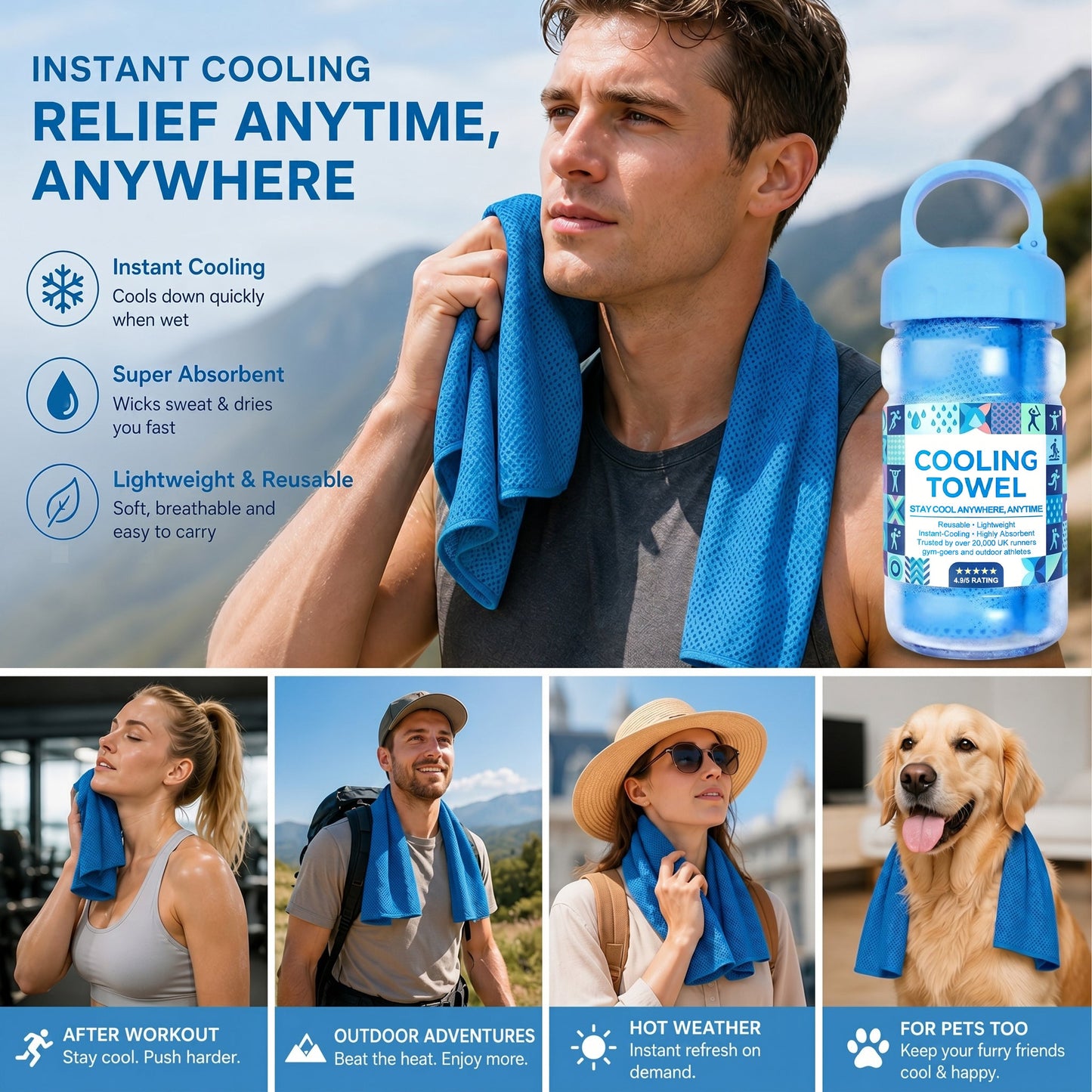 💦Summer Hot Sale - BUY 1 GET 1 FREE!!⚡50K+ SOLD!❄️Cold Sweat Towel You Can Use Anywhere, Anytime! Reusable Soft Absorbent Cooling Portable