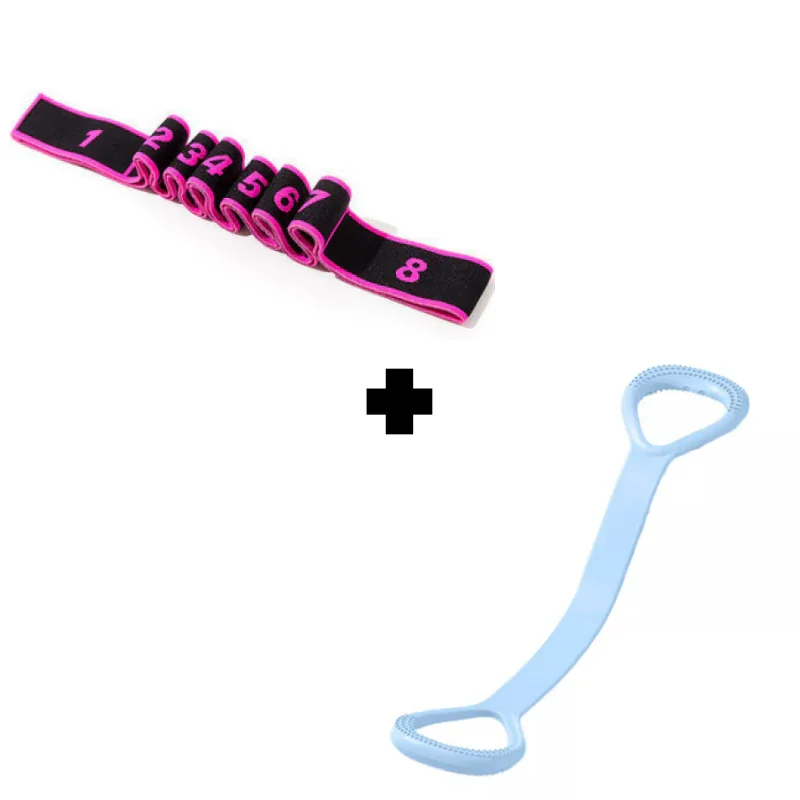 Set of premium Clarioy fitness stretch band with numbered loops and blue back scrubber