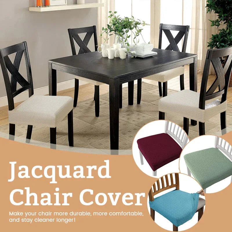 Jacquard chair seat covers on dining chairs in modern home, clarioy homeware decor