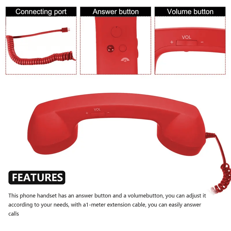 🤣 50% OFF! ✨ Retro Vintage Telephone Handset – Plug & Play Type-C Connection, HD Speaker & 1m Extension Cable – Up to 99% Less Radiation for Long Calls 📞