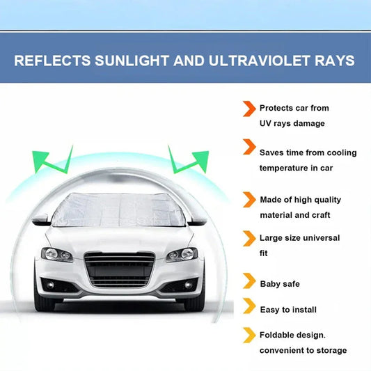 Car windshield sun shade reflecting sunlight and UV rays, premium auto accessory by clarioy