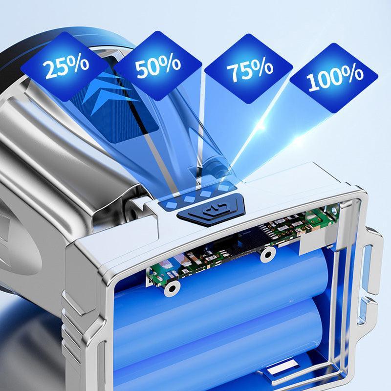 Clarioy premium auto tool showing battery level indicators and internal blue batteries.