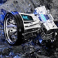 Waterproof LED flashlight with chrome finish and blue lights, splashing in water, clarioy auto tool