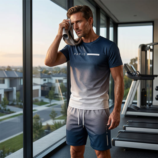 💥 50% OFF FLASH SALE! Men‘s Gradient 2-Piece Set – T-Shirt & Shorts, Breathable & Relaxed Fit 🌈💨 【Limited Time】