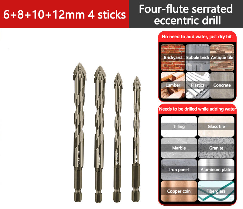 🔥Upgraded Eccentric Four-Flute Drill Bit for Ceramic, Glass, Marble, and Metal - clarioy