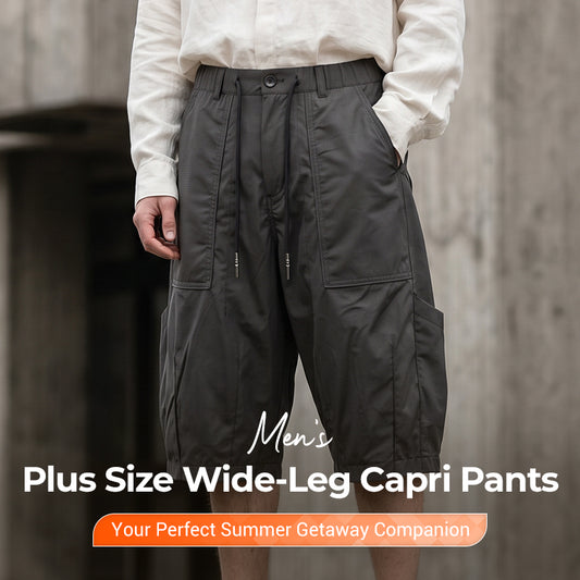 👖 Men's Plus Size Capri Pants – Wide-Leg Loose Fit, Drawstring Waist & Large Pockets ✨