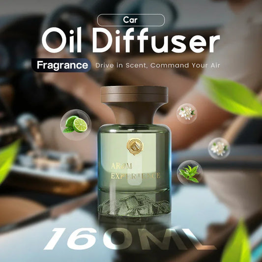 Clarioy car oil diffuser 160ml on dashboard, premium auto air freshener with lime and floral scents.