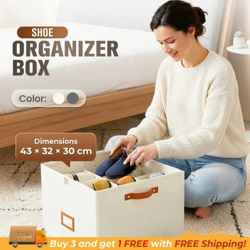 📢📢50% OFF !!!⏰ Fabric Shoe Organizer Storage Box👟– Foldable Design, Large Capacity, Dustproof & Breathable, Space-Saving for Closet & Bedroom 🧺