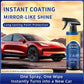 Quick effect coating spray bottle beside a red car, highlighting instant mirror-like shine and long-lasting paint protection on clarioy auto tools homepage.