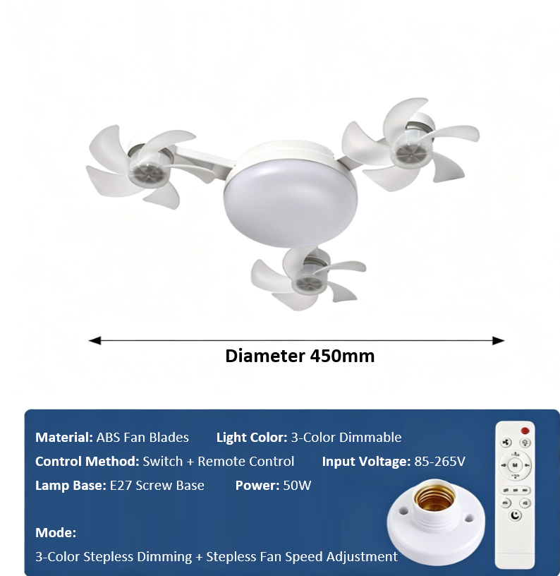 🌀 50% OFF! 💡 Ceiling Fan with E27 Socket – Quiet 2-in-1 LED Fan with Remote Control – Cooling & Lighting in One 🏠