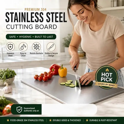 📢📢50% OFF !!⏰👩‍🍳🔪Must‑Have Cooking Tool！🥩🥦Safer, Cleaner & More Convenient!💥304 Stainless Steel Cutting Board