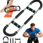 Adjustable push-up bar exercise tool with foam grips, used by man and woman for home workouts