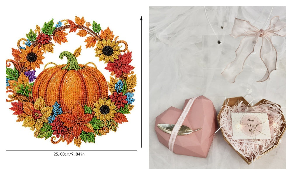 🍂 Autumnal Pumpkin Diamond-Pattern Wreath to Hang – Complete DIY Kit