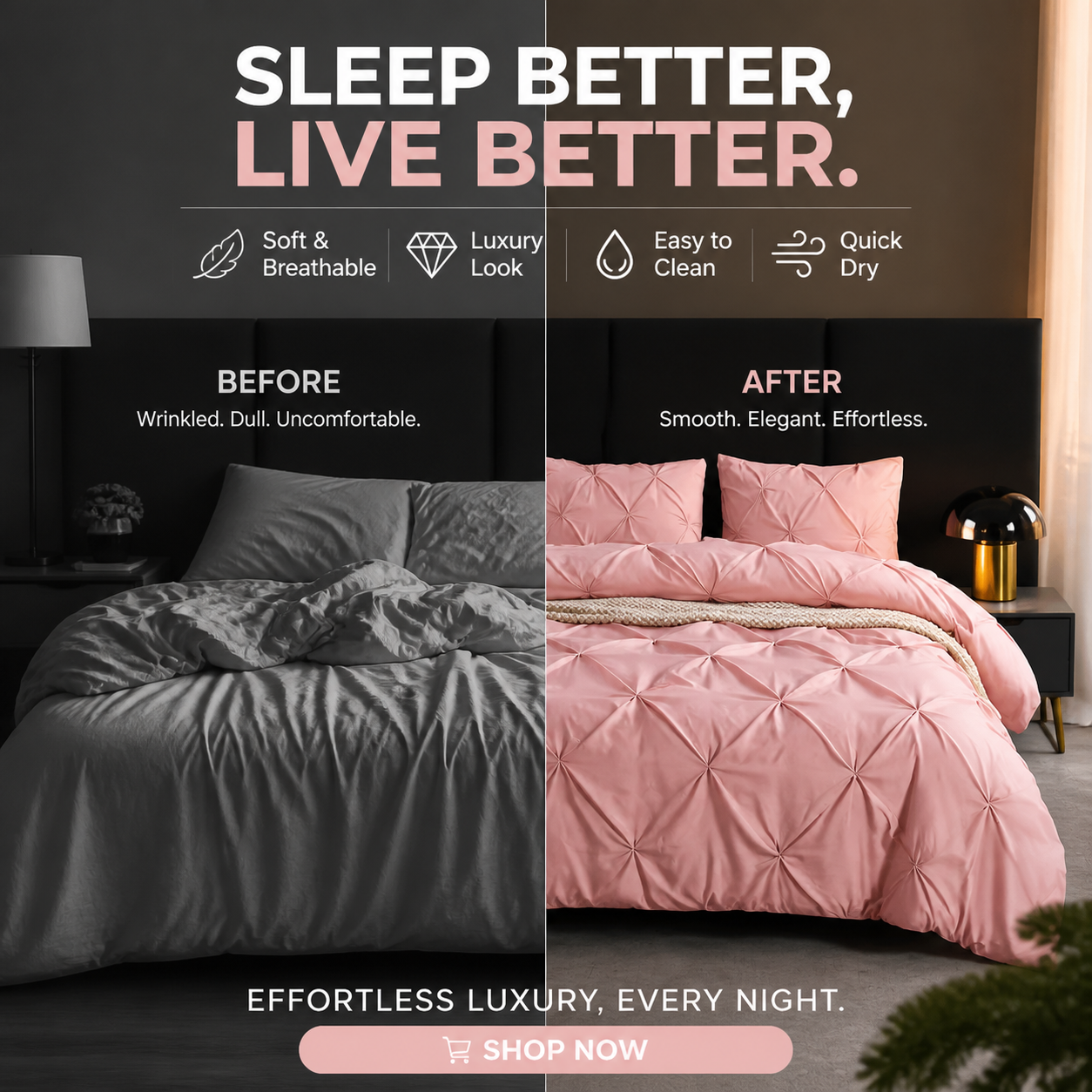 💗Last day of sale – 50% off⚡Bedsure Soft Pintuck Duvet Set