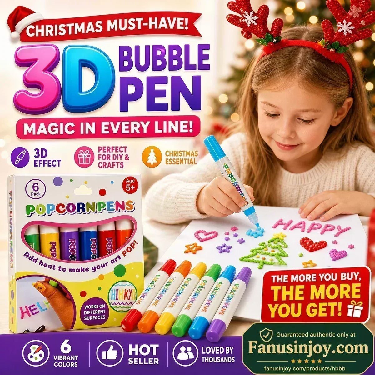 📢📢Buy 1 Get 1 Free !! ⏰Magic Pen – Draw 3D with one stroke!🎄 DIY Bubble Popcorn Drawing Pens