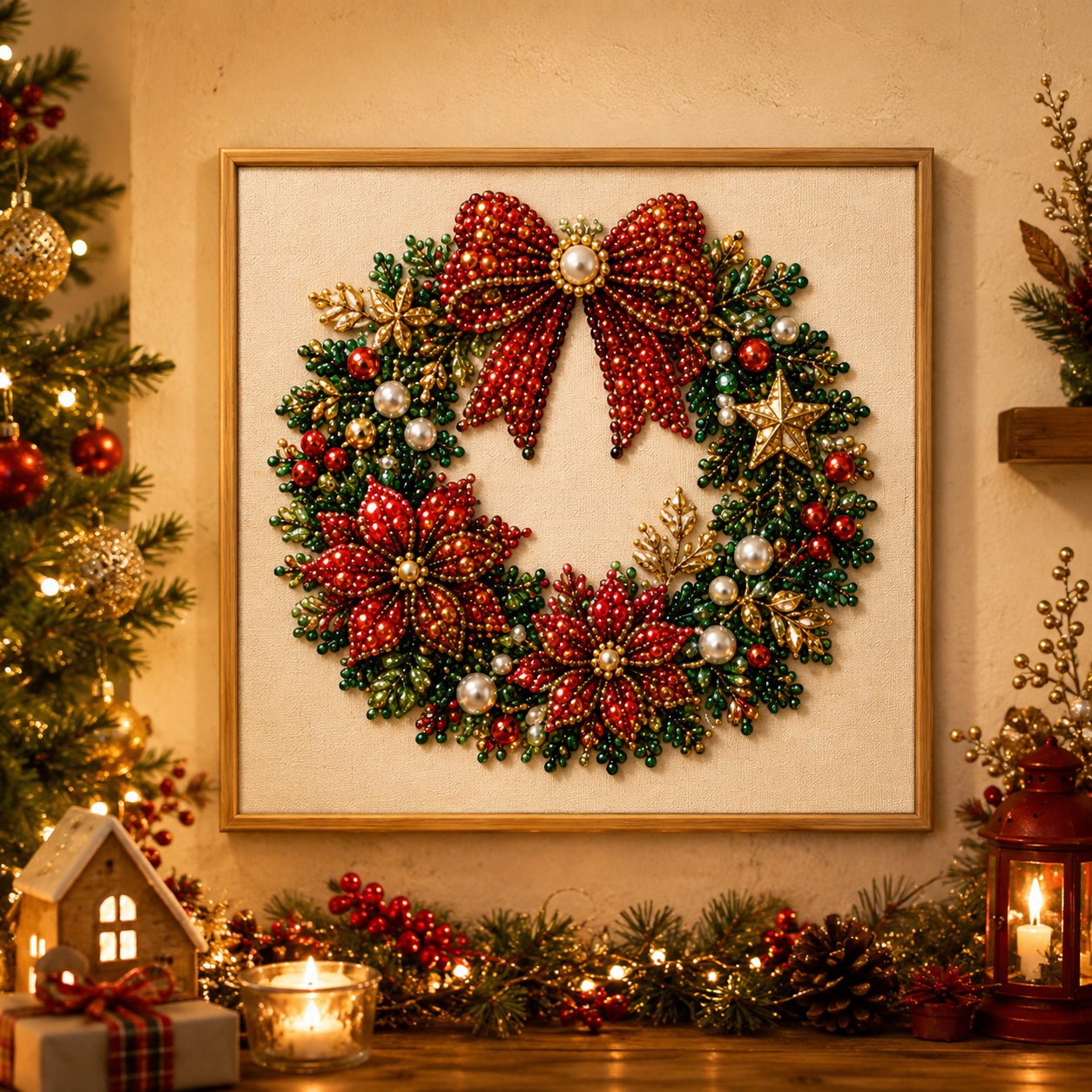 🎄✨DIY Christmas Pearl Diamond Painting Kit – 5 festive designs, 3D raised beads & display frame included. A sparkling holiday masterpiece for your wall! 🖼️🎨