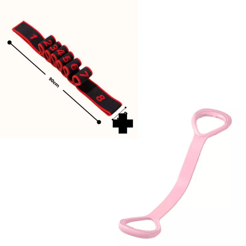 Clarioy stretching strap with numbered loops and pink resistance band for exercise or home fitness