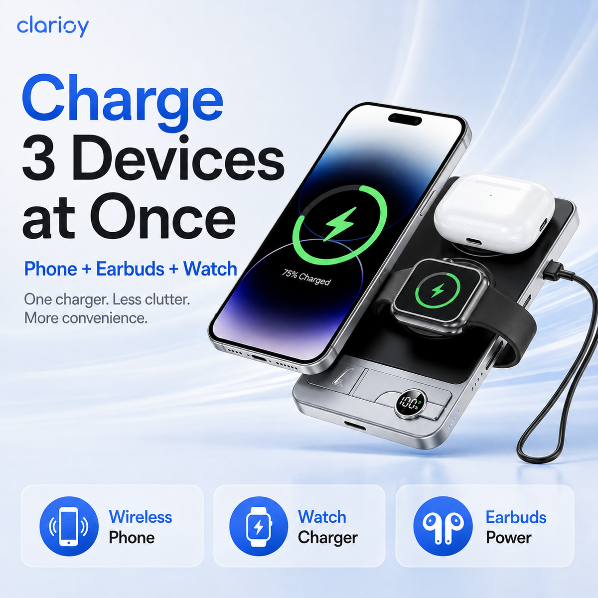 🔋 LIMITED-TIME 50% OFF! ✨ 3-in-1 Magnetic Portable Charger – Wireless, Built-in Stand, Slim 🍃