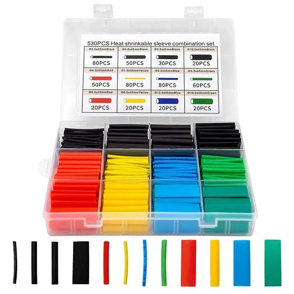 Clarioy 530PCS heat shrink tubing kit for auto tools and electronics, assorted colors in case