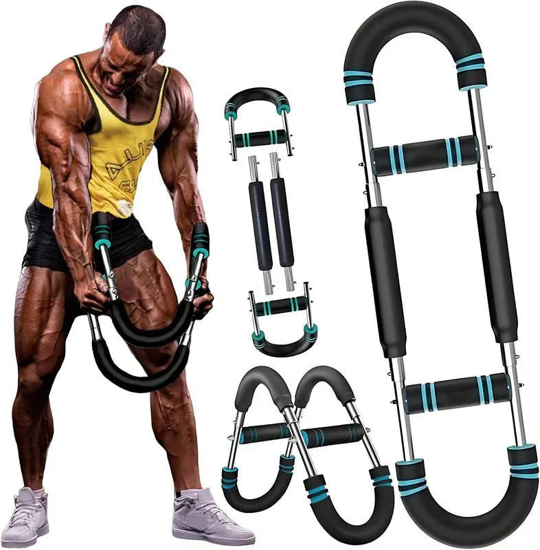 Man using adjustable arm muscle trainer for strength training, premium fitness tool from clarioy