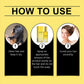 How to use hair care oil instructions with step-by-step images and text on a yellow background.