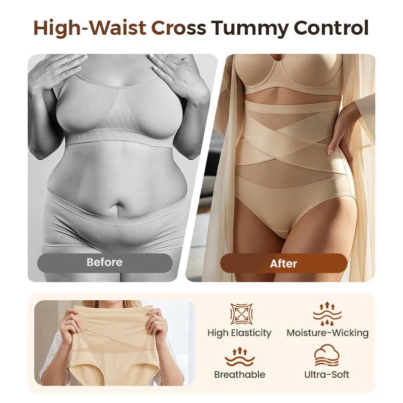 🌸 Last day – Buy 1, get 2 packs ✨ Plus-size high-waisted tummy-shaping crisscross briefs