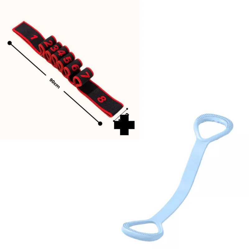 Clarioy stretching strap with numbered loops and blue back scrubber, home fitness tool