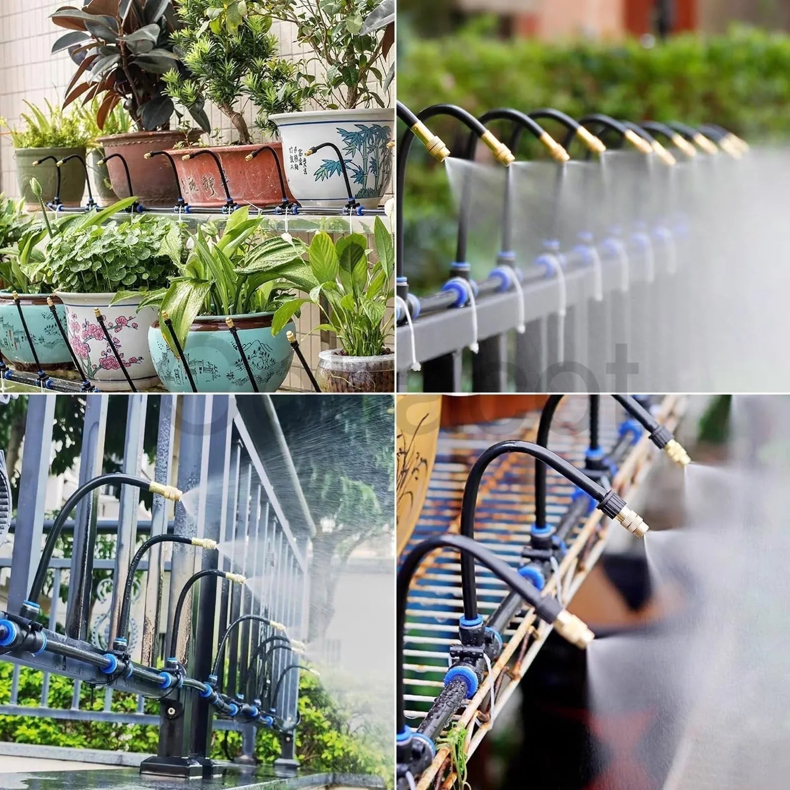 Automatic garden irrigation system watering potted plants on railing, clarioy homeware upgrade