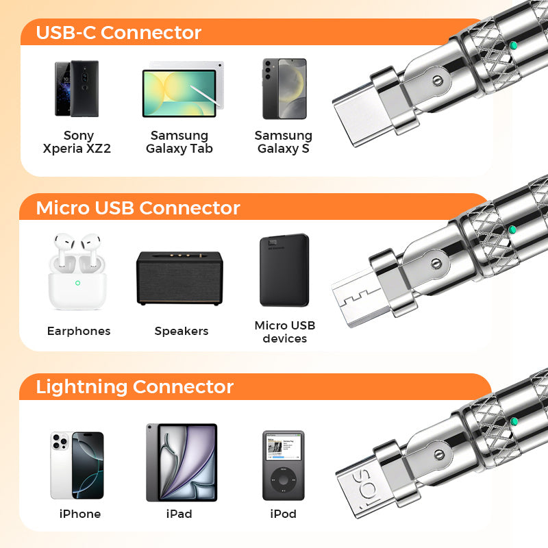 ⌛limited-time 50% off🔥120W 3 in 1 Rotating Elbow Fast Charging Data Cable⚡