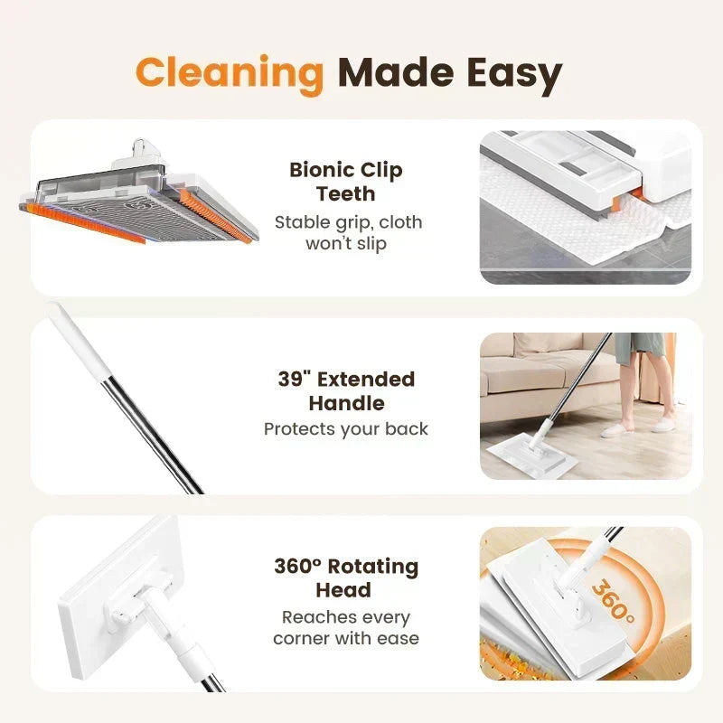 🏆 LIMITED TIME 50% OFF! Flat Mop with Stainless Steel Handle – Comes with Reusable Washable Mop Cloths ✨