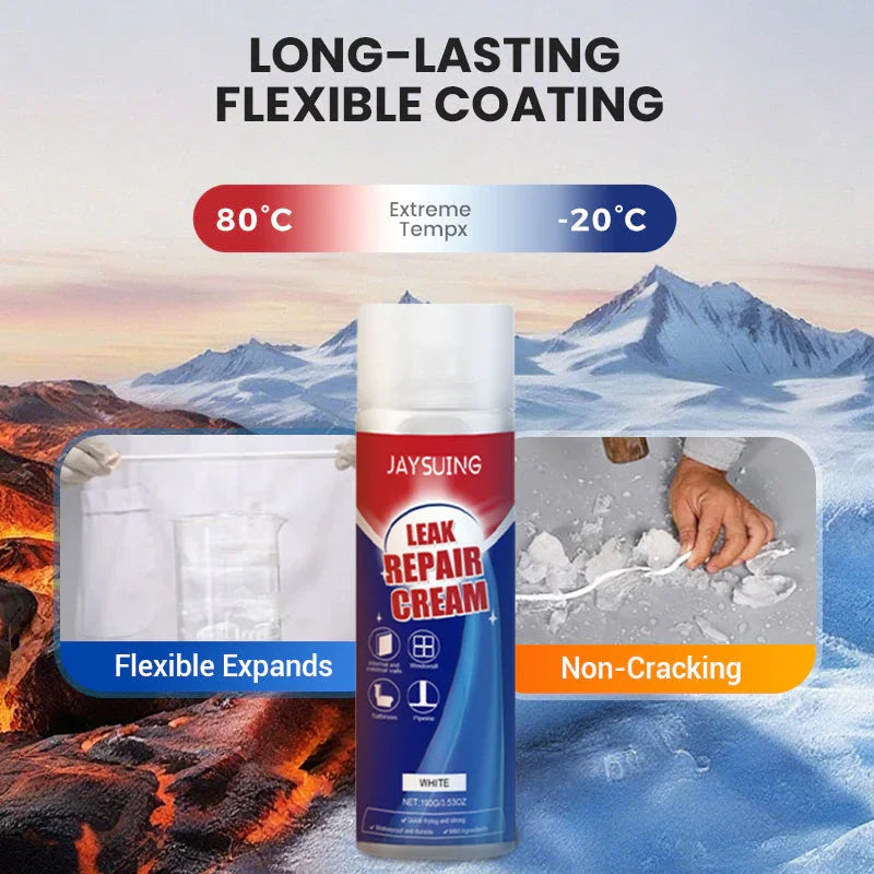 Jaysuing leak repair cream spray on icy and hot backgrounds, flexible and crack-resistant coating