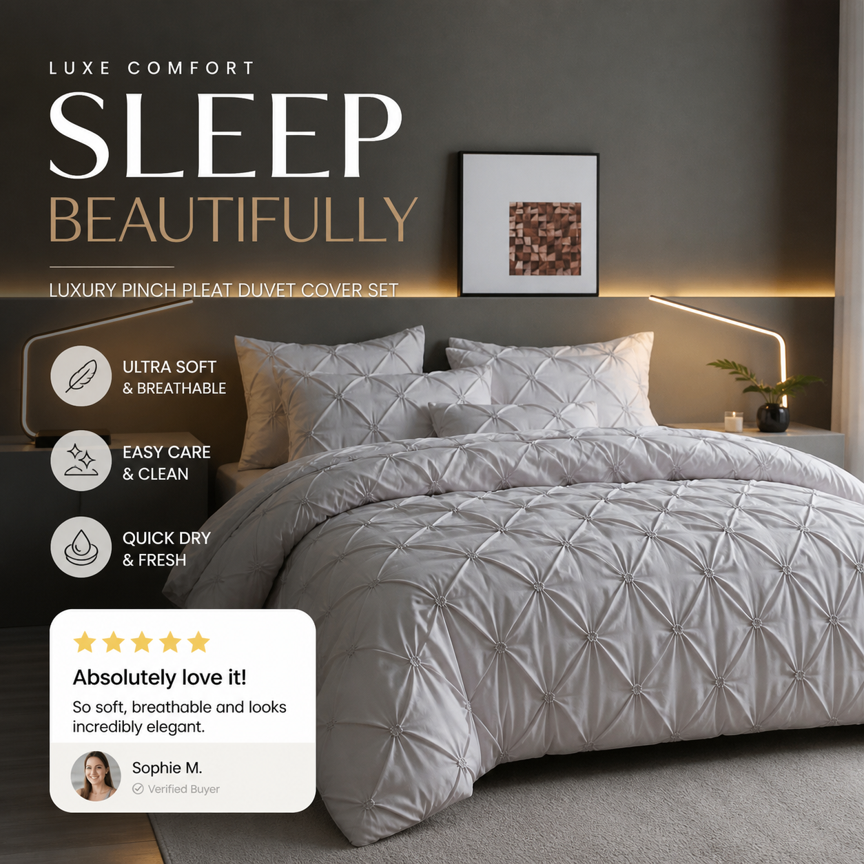 💗Last day of sale – 50% off⚡Bedsure Soft Pintuck Duvet Set