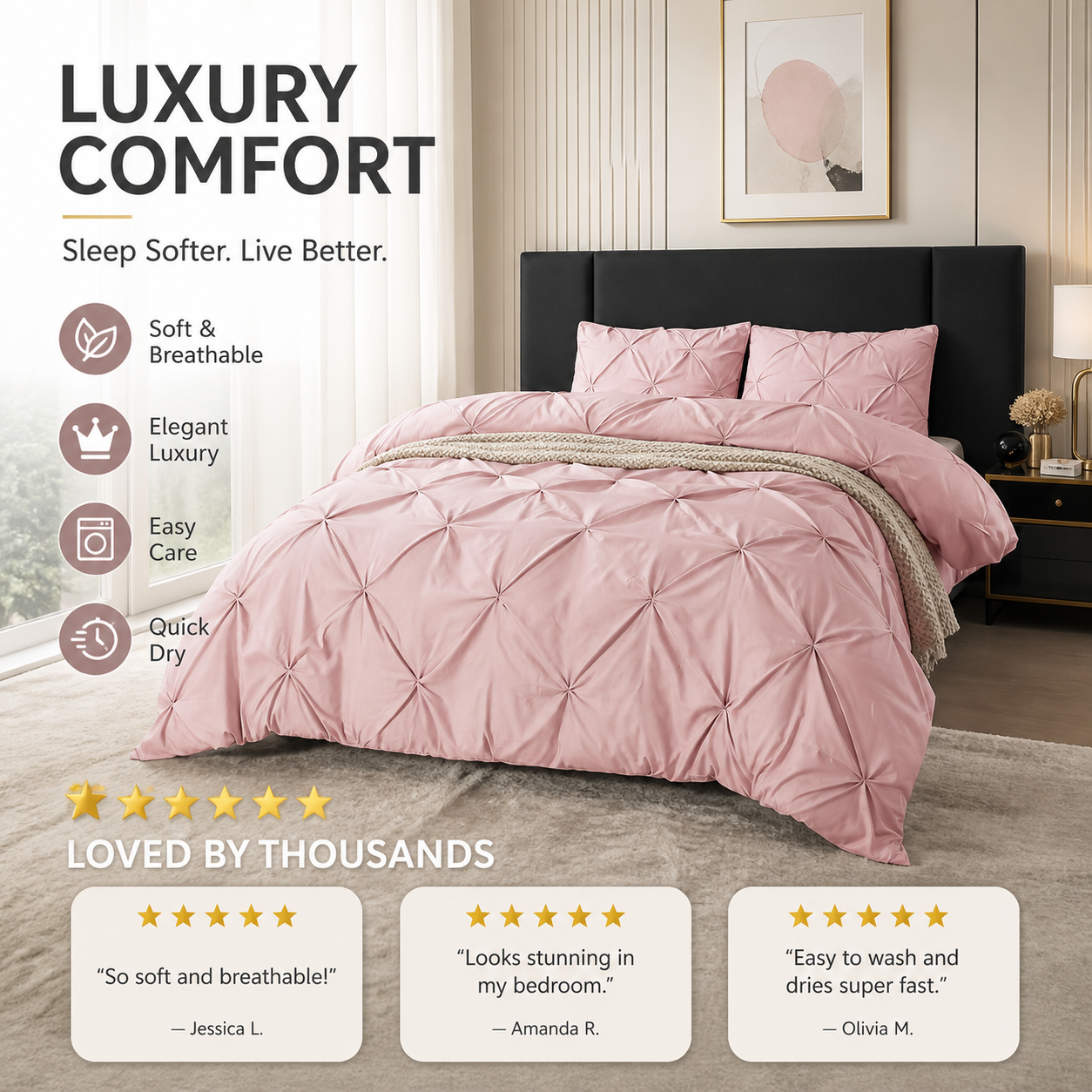 💗Last day of sale – 50% off⚡Bedsure Soft Pintuck Duvet Set
