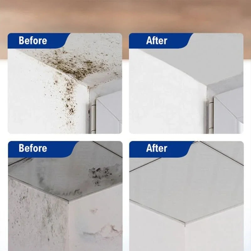 Before and after cleaning mold from wall and ceiling corners, premium homeware tool results