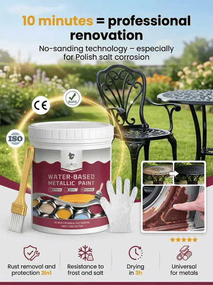 ⏳Time-Limited Special⏰Rust Converter Metallic Paint – One coat stops rust, no sanding, no fumes. Dries to a sleek metal finish. Perfect for garden tools & gates. 🔨🛡️