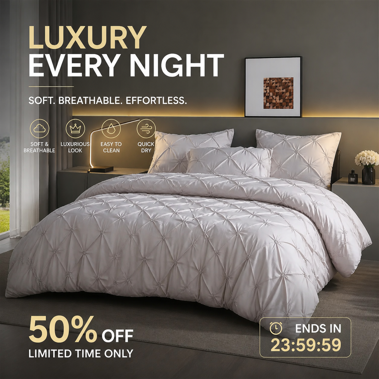 💗Last day of sale – 50% off⚡Bedsure Soft Pintuck Duvet Set