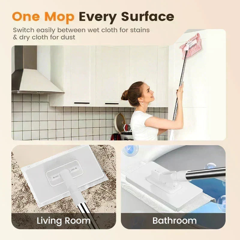 🏆 LIMITED TIME 50% OFF! Flat Mop with Stainless Steel Handle – Comes with Reusable Washable Mop Cloths ✨