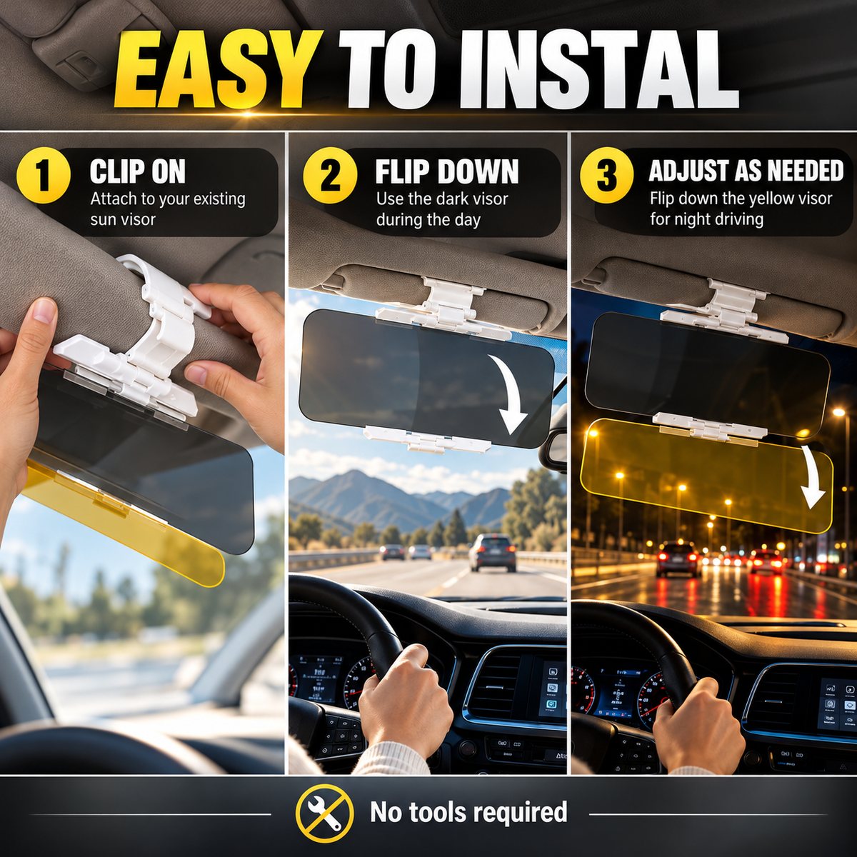 ⏳🔥LIMITED-TIME 78% OFF! Careluxpro Universal HD Anti-Glare Car Visor for Day & Night