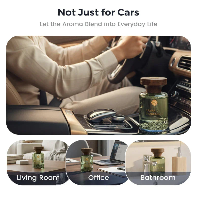 Clarioy premium aroma diffuser displayed in car, living room, office, and bathroom settings.