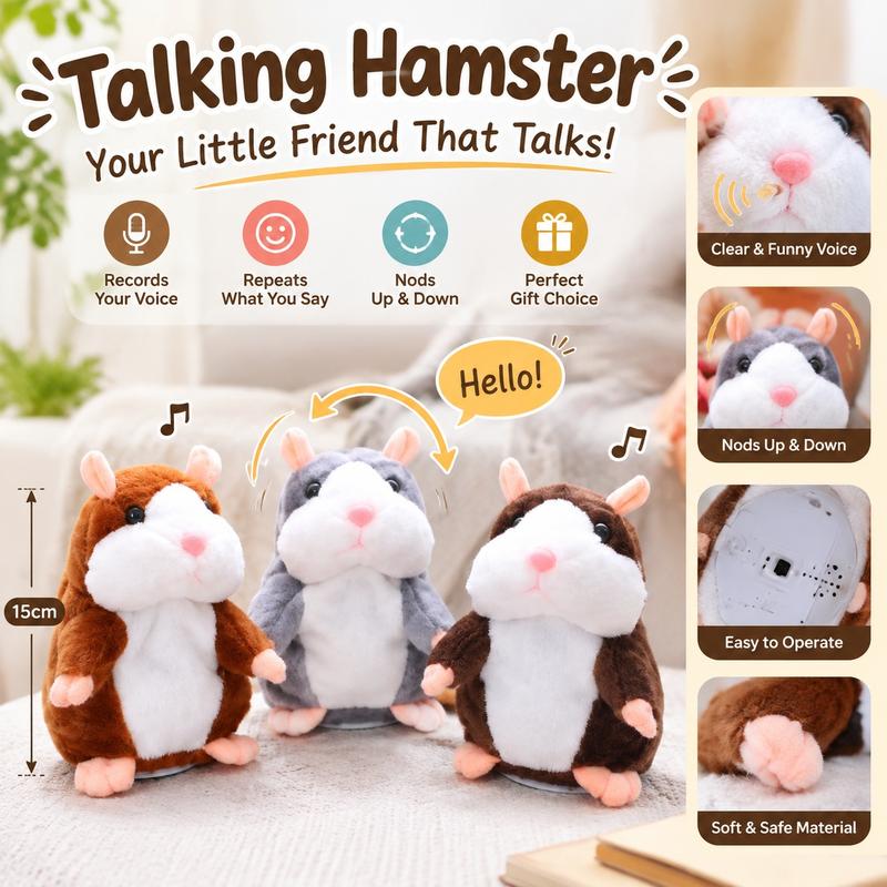 ⏳Time-Limited Special⏰Talking Hamster Plush – repeats whatever you say, auto head-shaking, hilarious fun for kids & adults