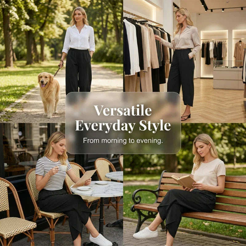 👖50% OFF NOW!✨Vintage Asymmetrical Elastic Waist Pockets Pants – Unique Design, Comfortable Fit & Functional Style🌸